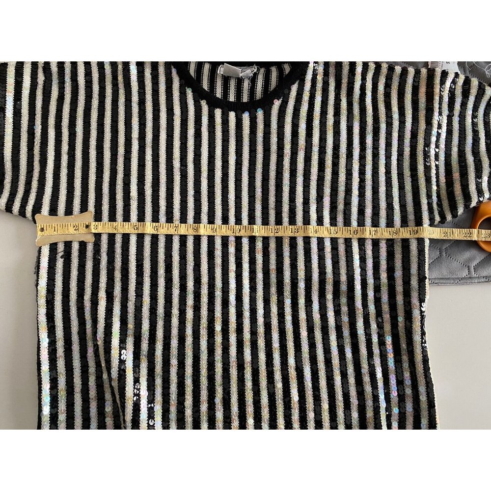 Regency collection By Joyce Vintage Women’s Sweater Sequins Black‎ White Stripe - Picture 8 of 8